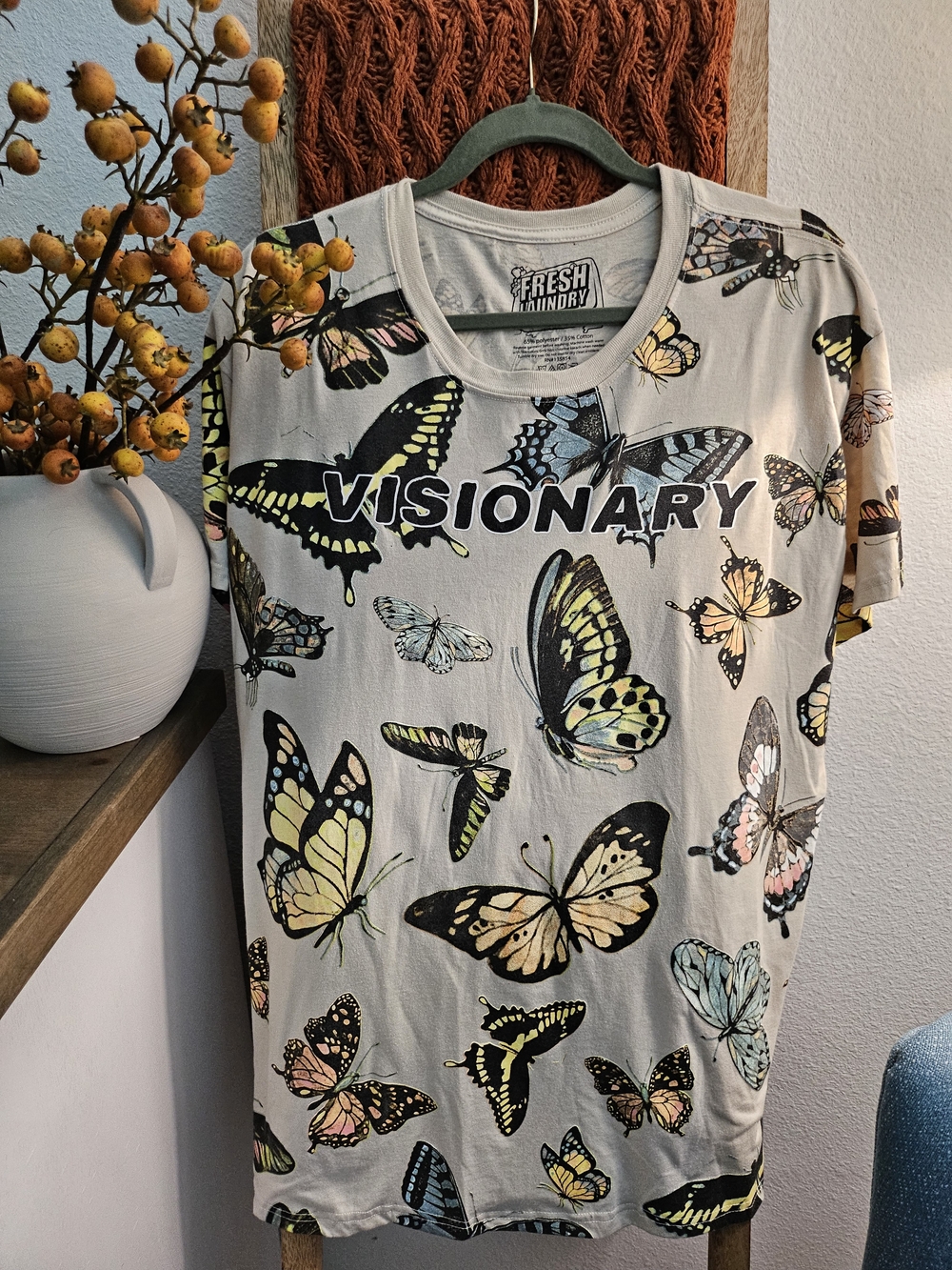Fresh Laundry 'Visionary' Butterfly Tee - Cream